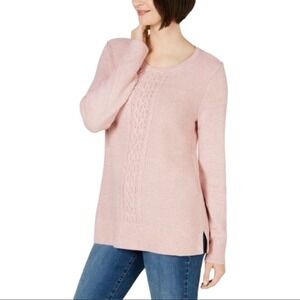 Karen Scott Cable-Knit Panel Sweater Tea Rose